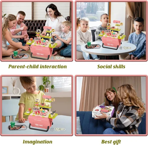 Miniatura 5 de Juguetes divertidos para niños, juego portátil de postre para niños de 3 a 8 años, juguete realista de cocina al aire libre con 45 piezas, juego