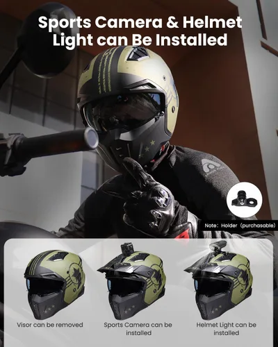 Miniatura 4 de ILM Medio casco de motocicleta de cara abierta 3/4 para hombres y mujeres, casco retro vintage con visera para ciclomotor, ATV, crucero, scooter