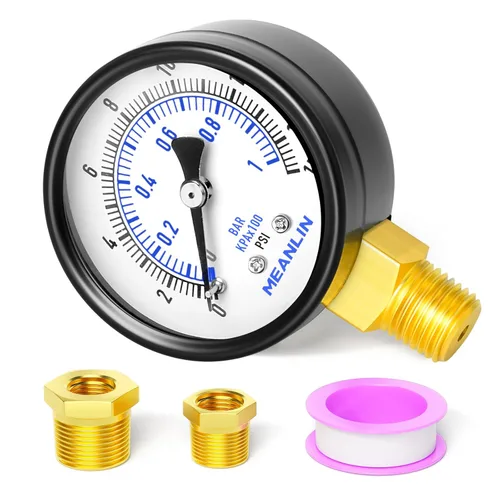 Miniatura 35 de MEANLIN MEASURE Manómetro de presión de bomba de pozo de 0-100 Psi, cara de dial de 2", NPT de 1/4", con buje hexagonal de 1/2" NPT y 3/8" NPT
