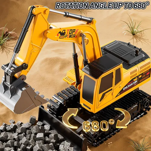 Miniatura 5 de Excavadora de juguete a control remoto para niños de 6 a 12 años, 11CH 2.4 GHz, excavadora de arena RC con pala de metal, luces/sonidos, juguetes