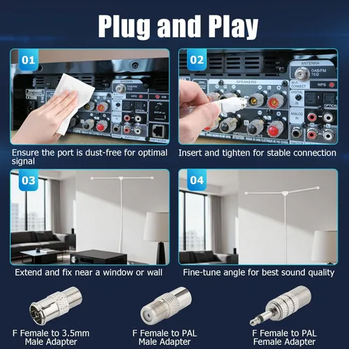 Miniatura 2 de Ancable Antena de radio FM para interior para receptor estéreo, tipo F macho antena estéreo dipolo para Pioneer Onkyo, Yamaha, Marantz, Bose Wave