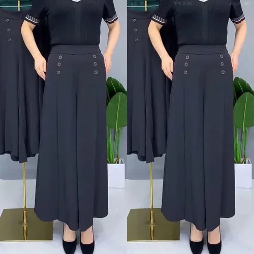 Miniatura 2 de lunhaifi Pantalones plisados de pierna ancha con estilo fresco y delgado, pantalones de cintura alta con doble botonadura y pierna ancha, pantalones