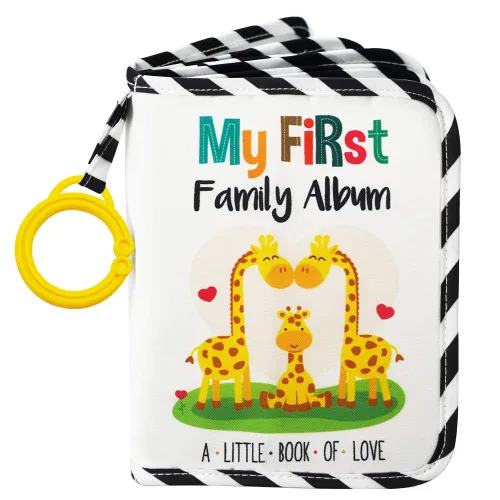 Urban Kiddy™ Mi Primer Álbum Familiar del Bebé | Juego de Regalo de Libro de Tela con Fotos Suave para Recién Nacidos, Niños Pequeños y Niños Jirafa