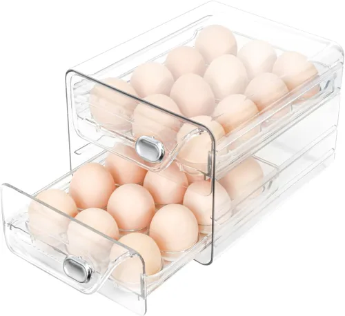 Soporte para huevos para refrigerador de 24, organizador de huevos transparente apilable de 2 capas, contenedor de huevos para refrigerador con