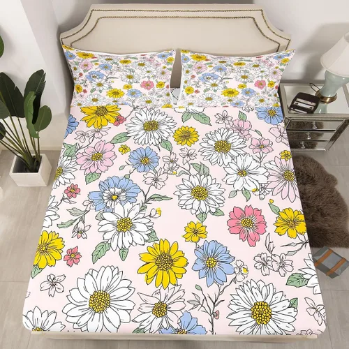 Miniatura 20 de Juego de ropa de cama de flores Groovy de los años 70, sábana bajera ajustable de flores de arco iris para niños y niñas, sábanas de ropa de cama