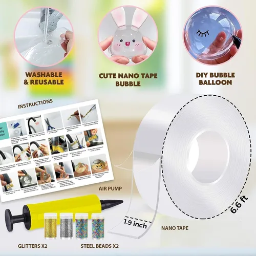 Miniatura 2 de Kit de burbujas de nano cinta, versión de globo de agua con cinta de doble cara de 9.8 pies y juguete de jeringa, kit de manualidades para niños