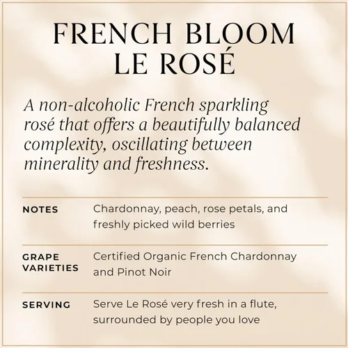 Miniatura 3 de French Bloom Le Rosé, Vino espumoso 0.0% sin alcohol, 25.4 fl oz, certificado orgánico, vegano, bajo en calorías, apto para embarazo, sin sulfitos