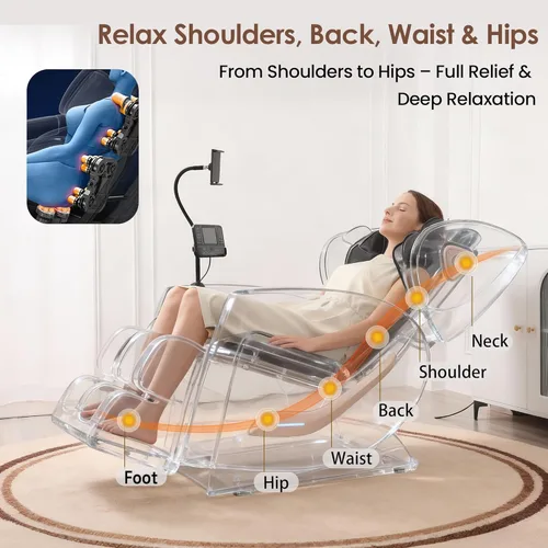 Miniatura 3 de Silla de masaje Shiatsu de cuerpo completo 3D de gravedad cero con rodillos de 10 nodos, 20 bolsas de aire, calefacción de cintura y piernas, audio
