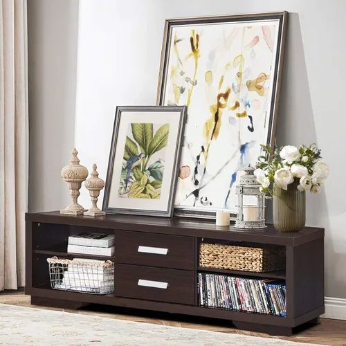 Miniatura 5 de Tangkula Soporte de TV moderno, soporte universal de madera para televisores de hasta 65 pulgadas, gabinete de almacenamiento para sala de estar, 2