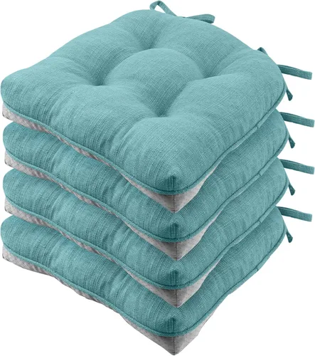 Miniatura 25 de Almohadillas de silla Wellsin para sillas de comedor, cojines de silla de cocina antideslizantes con lazos, juego de 4 almohadillas de silla de Caqui