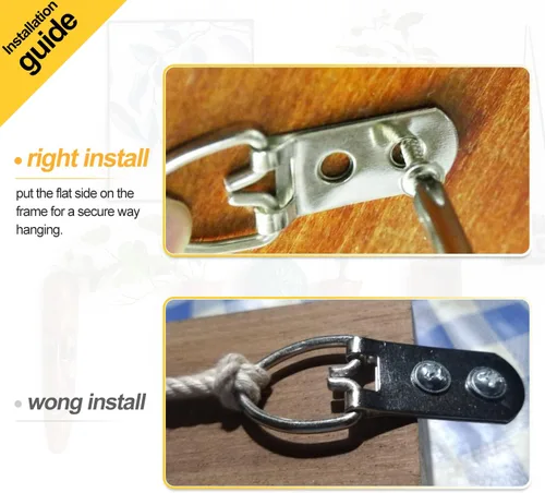 Miniatura 3 de 50 piezas de accesorios para colgar fotos, anillos en D resistentes, kit para colgar cuadros con tornillos, niquelado, anillos en D de metal