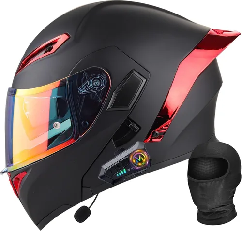 Miniatura 11 de Casco Bluetooth Moto DOT Aprobado Casco Abatible, Casco Integrado De Moto, Cascos Abatible con Doble Visera, Ventilación Forro, para La Respuesta