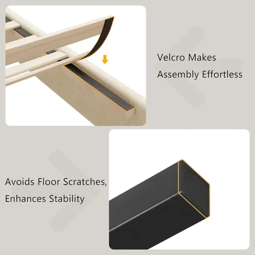 Miniatura 6 de iPormis Base de cama tamaño individual, cama tapizada con plataforma con cabecero de lino vertical, patas de cama anchas y fuerte soporte