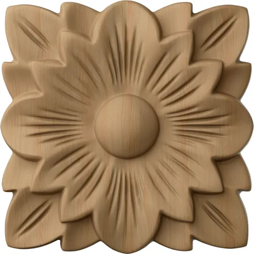 Ekena Millwork ROS03X03SPAL Roseta cuadrada primaveral, 3 1/2"W x 3 1/2"H x 1/2"P, aliso