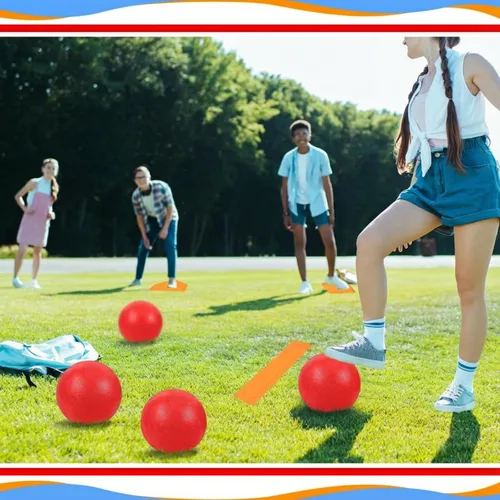 Miniatura 6 de Hiboom Juego de 16 piezas de kickball deportivo que incluye bola de parque infantil de 10 pulgadas, 5 bases de goma, bomba de bola, 10 conos