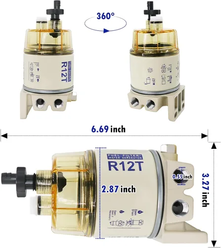 Miniatura 2 de R12T Filtro de combustible separador de agua de giro marino R12T Kit completo para motor diésel y motor de gasolina Reemplaza # S3240 R12T 120AT