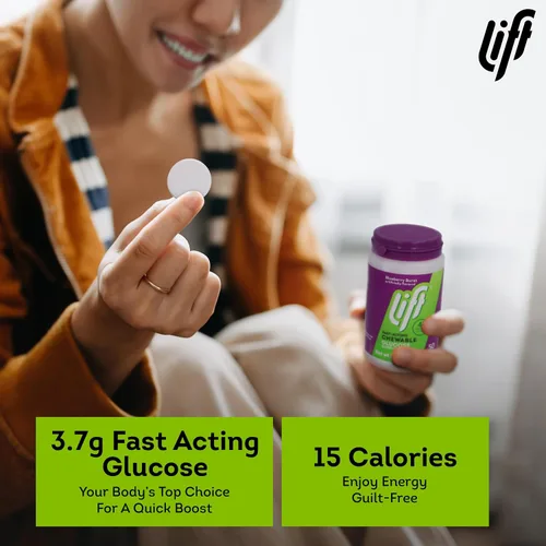 Miniatura 3 de Lift Glucosa, tabletas energéticas masticables de glucosa de acción rápida, arándano, tarro de 50 unidades (paquete de 1)