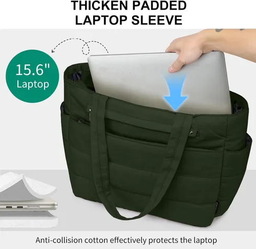 Miniatura 2 de Bolsa de mano para mujeres, ligera, acolchada y esponjosa, bolsa de hombro con almacenamiento para trabajo, viajes, gimnasio, se adapta a portátil