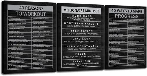 Arte de Pared Motivacional 40 Razones para Entrenar 3 Piezas Pintura Impresión en Lienzo Decoración de Oficina Póster Mentalidad Millonaria