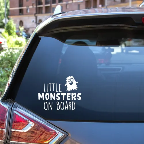 Miniatura 2 de Aurabeam Calcomanía de vinilo para pared, Little Monsters On Board, 5 x 6 pulgadas, sarcástica linda y divertida broma para adultos, con cita