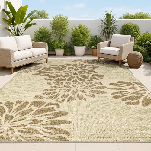 Miniatura 28 de JONATHAN Y Alfombra Corredor de Tejido Texturizado Floral para Interiores y Exteriores 2X8 Marrón/Crema, Zinnia Moderna para Patio Trasero, Patio