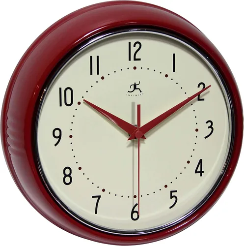 Miniatura 30 de Infinity Instruments Reloj de pared retro de 9 pulgadas, barrido silencioso, sin tictac, moderno, de mediados de siglo, para cocina, comedor
