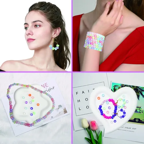 Miniatura 6 de LIS HEGENSA Kits de Abalorios de Manualidades DIY de 28 Colores Regalos para Niñas, 1200 PIEZAS Cuentas Pony Kits para Hacer Pulseras con Cuentas