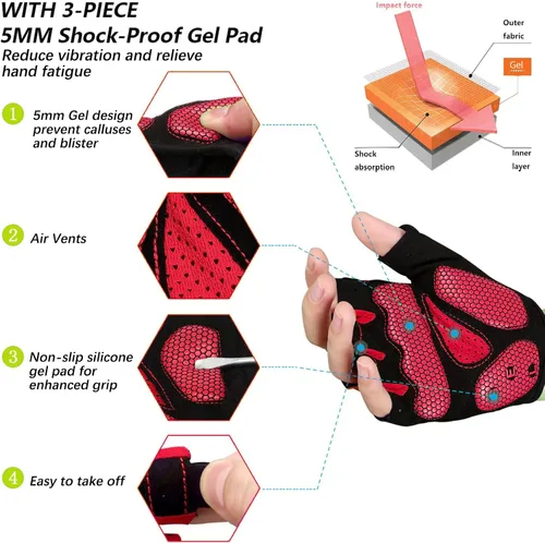 Miniatura 2 de MOREOK - Guantes para bicicleta de montaña (MTB) y ciclismo de descenso (DH), para hombres, de medio dedo, con almohadilla de gel que absorbe