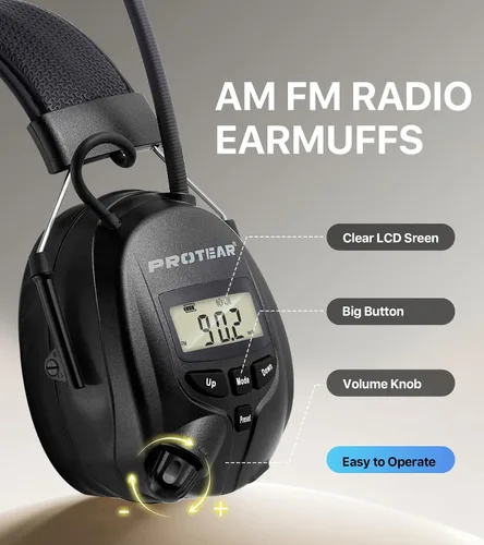 Miniatura 4 de Bluetooth 5.4 AM/FM Radio Hearing Protection Earmuff, 25dB NRR Rechargeable for Mowing, Construction, Chainsaw