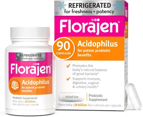 Florajen Probióticos Acidophilus, salud intestinal, salud vaginal y suplemento de apoyo inmunológico, alivio del estreñimiento y la hinchazón para
