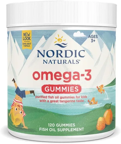 Nordic Naturals Gomitas Nordic Omega-3, Mandarina - 120 gomitas - 82 mg Omega-3 totales con EPA y DHA - Sin OMG - 60 porciones