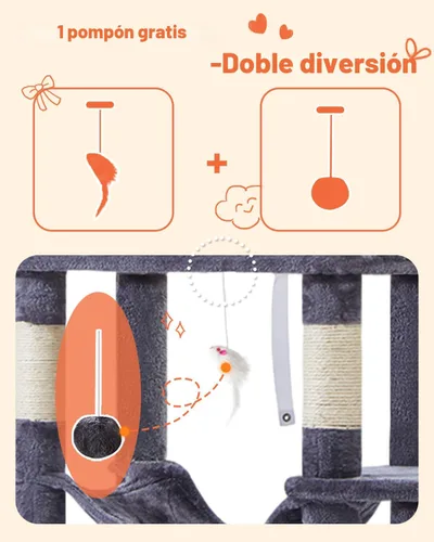 Miniatura 6 de Taoqimiao Árbol para gatos, torre para gatos de 66.2 pulgadas para gatos de interior, condominio para gatos de varios niveles de felpa con 7 postes
