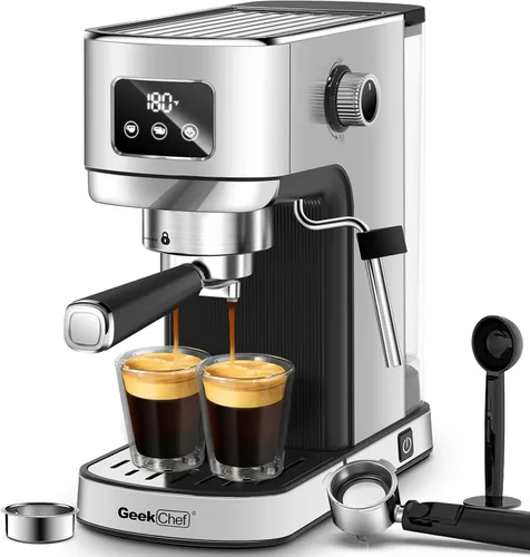 Geek Chef Máquina de café expreso, cafetera de café espresso y capuchino de 20 barras con espumador de molino, cafetera de capuchino y café con