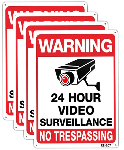 Cámaras de seguridad de advertencia en uso, señal de videovigilancia de 24 horas, 10 x 14 pulgadas, tinta UV de aluminio, impresa, 4-paquete