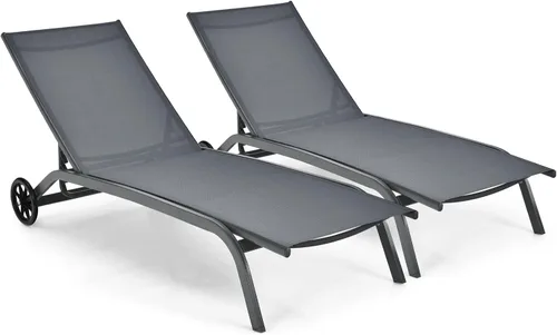 Miniatura 10 de Giantex Sillas de patio para zona de piscina, tumbona para exteriores con 6 posiciones ajustables, ruedas lisas y tela de secado rápido, sillón