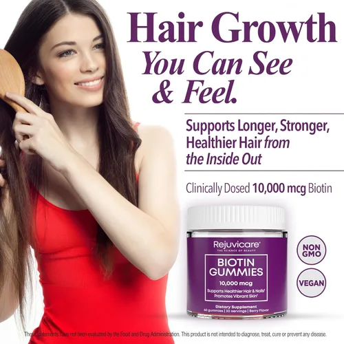 Miniatura 4 de Gomitas de biotina Rejuvicare 10,000mcg para cabello hermoso, piel y uñas, 30 porciones