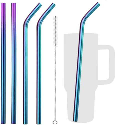 Miniatura 6 de VEHHE Pajitas de metal de acero inoxidable reutilizables para beber, juego de 4 popotes reutilizables de 10.5 pulgadas, cepillo de limpieza