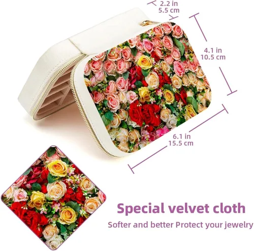 Miniatura 5 de Double Layer Portable Travel Mini Jewelry Case Display Storage Holder Boxes Romantic Nature Roses Flower