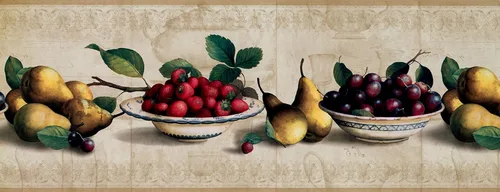 Miniatura 2 de CONCORD WALLCOVERINGS ™ Papel Pintado Frontera Patrón Fruta Fresas Peras Placa Para Casa De Cocina Comedor, Beige Rojo Verde, 15 pies Por 9 in