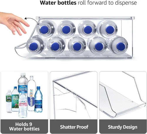 Miniatura 4 de Sorbus Organizador de botellas de agua para refrigerador con tapa, capacidad para 9 botellas, organizador apilable de bebidas para refrigerador