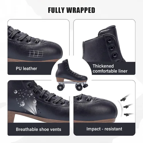 Miniatura 5 de PAPAISON Patines de ruedas para mujeres y hombres, de lujo de 2 capas de microfibra de cuero de doble fila - Patines clásicos de ruedas para niñas