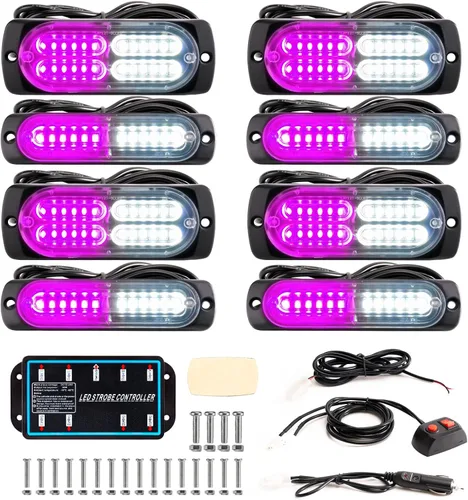 Miniatura 17 de 8 piezas Luces LED Intermitentes Estroboscópicas de Emergencia de Montaje en Superficie con Controlador para Camiones, Vehículos, Automóviles (4Y4W)