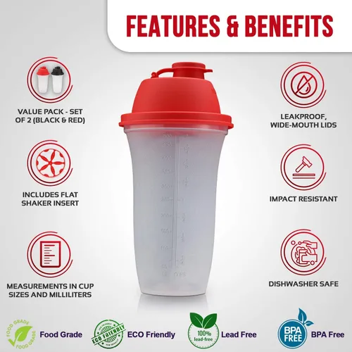 Miniatura 2 de SIGNORA WARE Shaker Bottles Botella de plástico para batido de proteínas de 17 onzas para batidos y licuados de reemplazo de comidas, bebidas