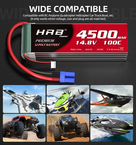 Miniatura 5 de HRB 4S 4500mAh Lipo Batería EC5 100C 14.8V RC Lipo Batería Compatible con RC Car RC Plane RC Truck RC Boat (2 piezas)