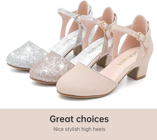 Miniatura 8 de Zapatos de vestir para niñas, puntera cerrada, tacones altos y gruesos, correa para el tobillo, zapatos de tacón para boda y fiesta