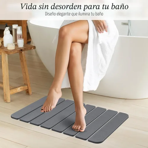Miniatura 9 de Tapete de baño de piedra de diatomeas antideslizante, plegable para baño, secado rápido, súper absorbentes, tierra de diatomeas, de 24 x 16 Gris