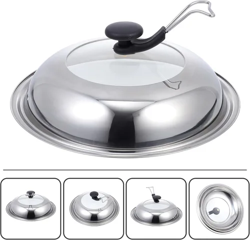 Miniatura 4 de Operitacx Tapa de olla de acero inoxidable Cubierta de wok de acero inoxidable Cubierta universal para ollas Utensilios de cocina Tapa de cocina