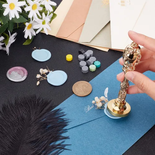 Miniatura 3 de CRASPIRE Sello de cera en blanco de 1.181 in, cabeza redonda de latón extraíble con mango de metal vintage para sellar sobres, regalos, tarjetas