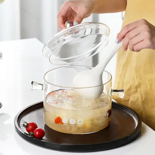 Miniatura 6 de GANAZONO Olla de cocina de vidrio con tapa, resistente al calor, olla de vidrio de borosilicato, olla de doble asa para cocina casera, cocina