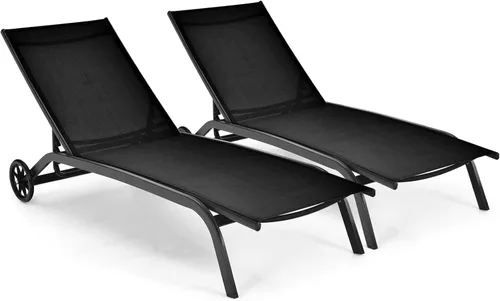 Miniatura 13 de Giantex Sillas de patio para zona de piscina, tumbona para exteriores con 6 posiciones ajustables, ruedas lisas y tela de secado rápido, sillón